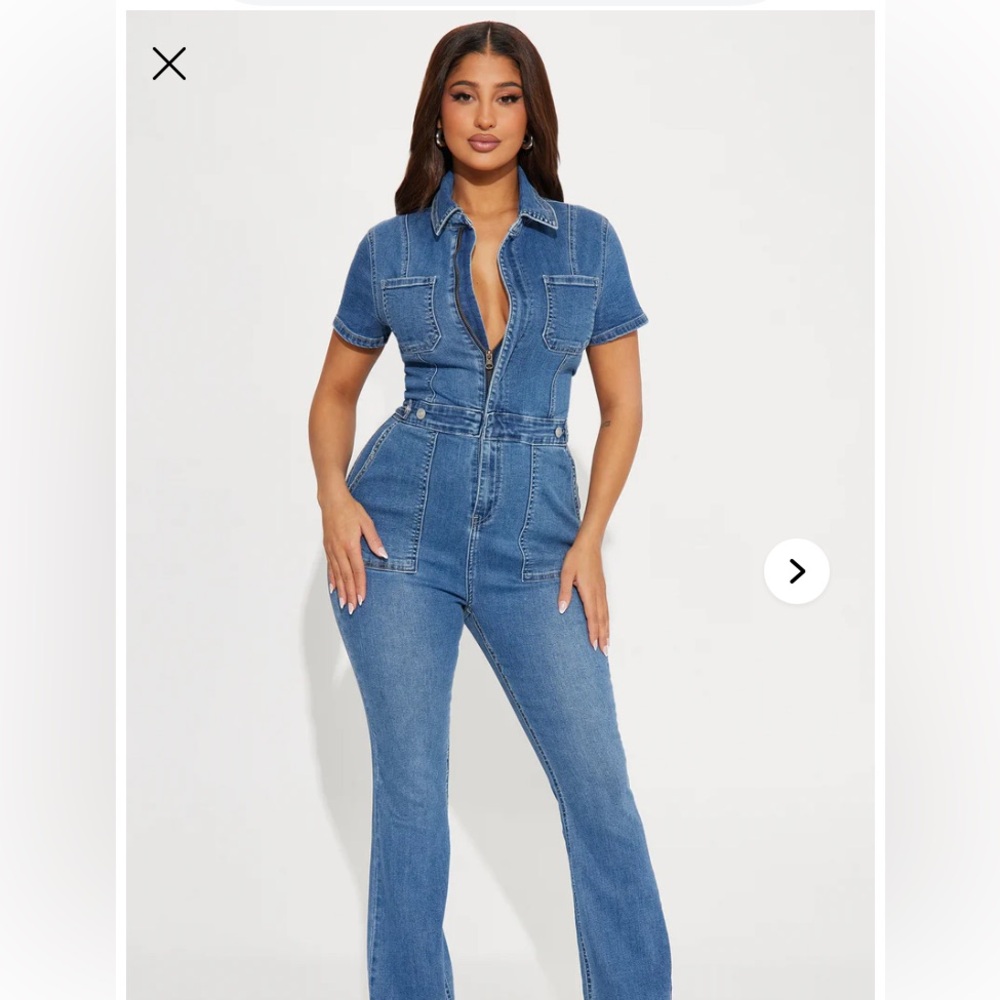 Fashion Nova Classic Blue Denim Jumpsuit - Picture 1 of 15
